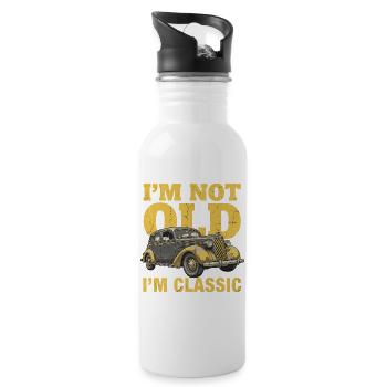 Oldtimer Classic Car Vintage Auto Lustiges Motiv - Trinkflasche mit integriertem Trinkhalm - Weiß - Rechts