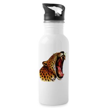 Intensive-farbger Leopardenkopf Roar - Trinkflasche mit integriertem Trinkhalm - Weiß - Rechts