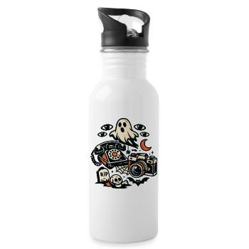 Geisterretrokamera Collage - Trinkflasche mit integriertem Trinkhalm - Weiß - Rechts