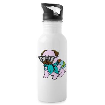 Mops-Reisender - Trinkflasche mit integriertem Trinkhalm - Weiß - Rechts