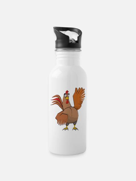 Gockel - Trinkflasche mit integriertem Trinkhalm - Weiß