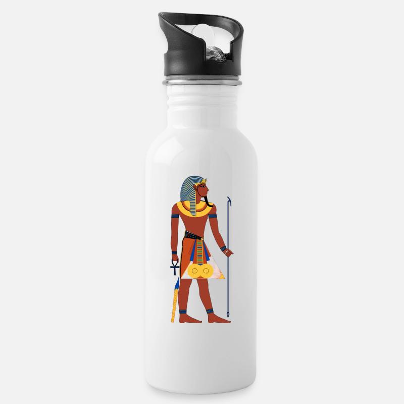 Ägyptischer Pharao - Trinkflasche mit integriertem Trinkhalm - Weiß