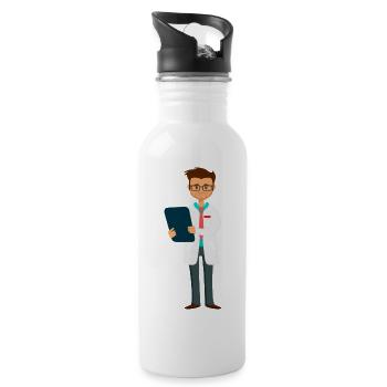 Arzt - Trinkflasche mit integriertem Trinkhalm - Weiß - Rechts