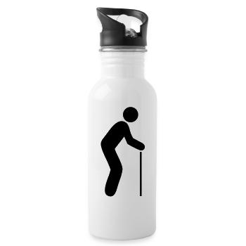 Alte Person - Stock - Trinkflasche mit integriertem Trinkhalm - Weiß - Rechts