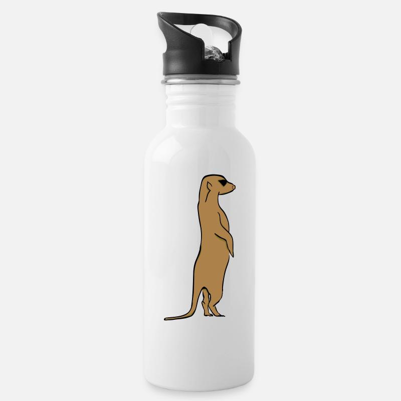 Erdmännchen - Trinkflasche mit integriertem Trinkhalm - Weiß
