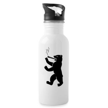 berliner_baer_raucht_weed_02 - Trinkflasche mit integriertem Trinkhalm - Weiß - Rechts