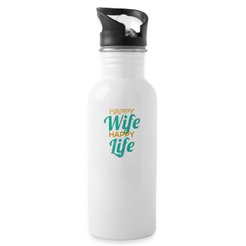 Happy Wife Happy Life - Funny saying - Water bottle with straw - white - Right