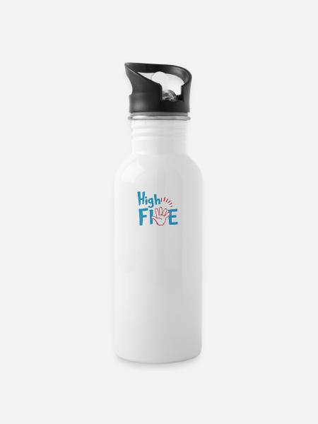 High Five High 5 - Trinkflasche mit integriertem Trinkhalm - Weiß