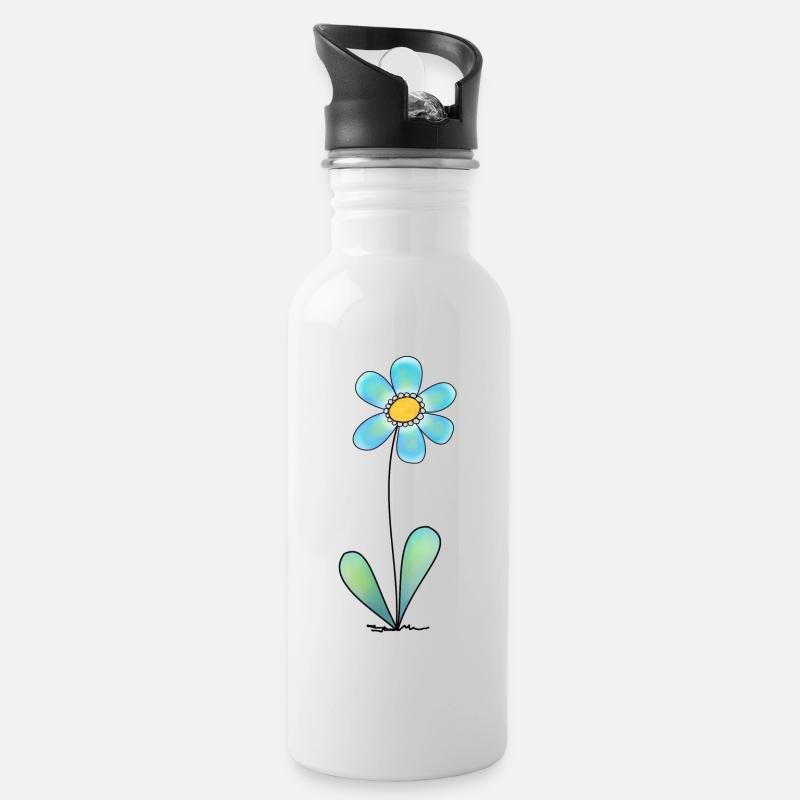 Blume - Trinkflasche mit integriertem Trinkhalm - Weiß