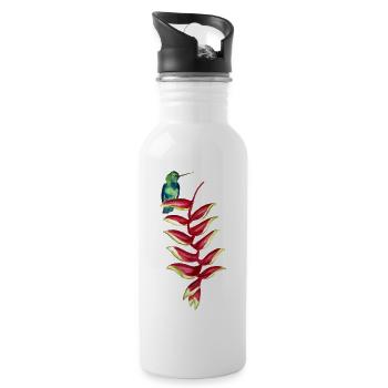 Small botanical watercolor COLIBRI on HELICONIA - Water bottle with straw - white - Right