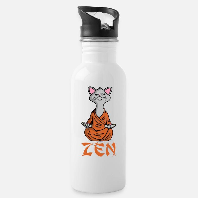 Zen-Katze - Trinkflasche mit integriertem Trinkhalm - Weiß