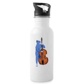 CAT PLAYING A DOUBLE BASS – BAD ASS BASS CAT - Water bottle with straw - white - Right