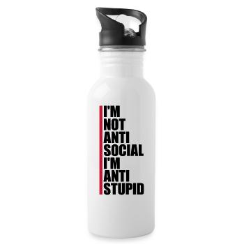 not antisocial anti stupid - Trinkflasche mit integriertem Trinkhalm - Weiß - Rechts