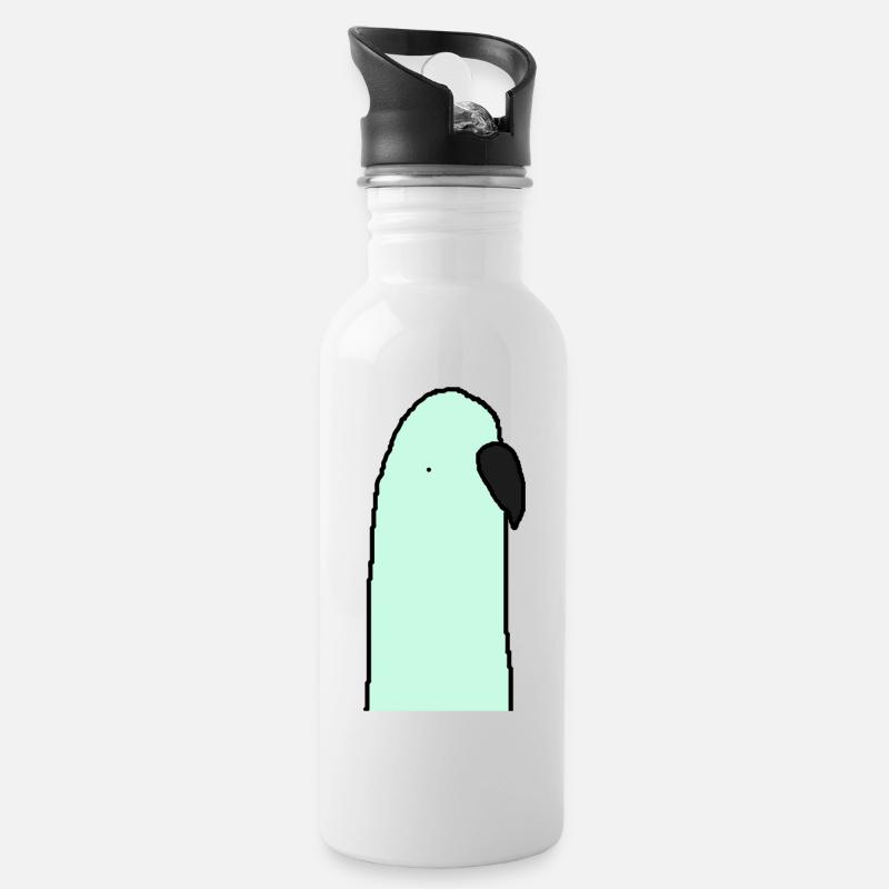 Wellensittich - Trinkflasche mit integriertem Trinkhalm - Weiß