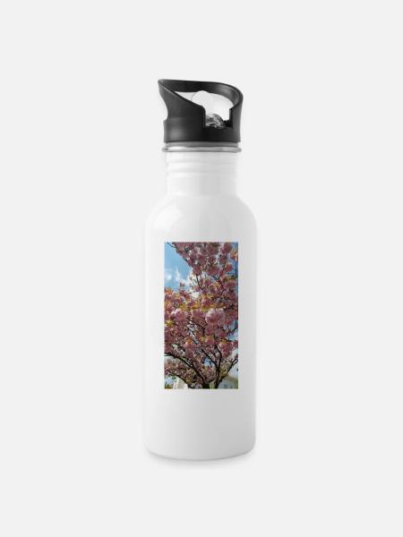 Fleurs de Sakura - Gourde avec paille intégrée - blanc