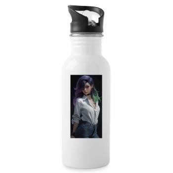 Ethereal Elegance: Beautiful Anime Woman with - Water bottle with straw - white - Right
