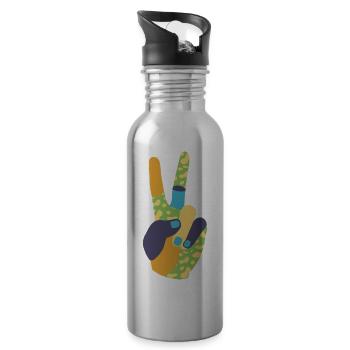 Main de la paix multicolore - Gourde avec paille intégrée - argent clair - Droite