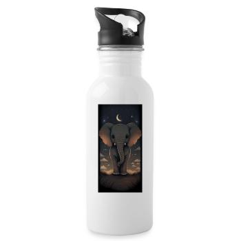 Knuffiger Elephant in der nächtlichen Savanne - Trinkflasche mit integriertem Trinkhalm - Weiß - Rechts