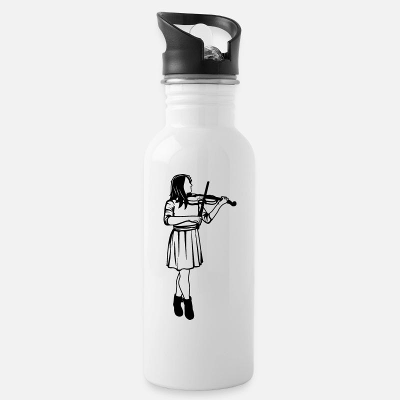 Violine Mädchen Skizze - Trinkflasche mit integriertem Trinkhalm - Weiß