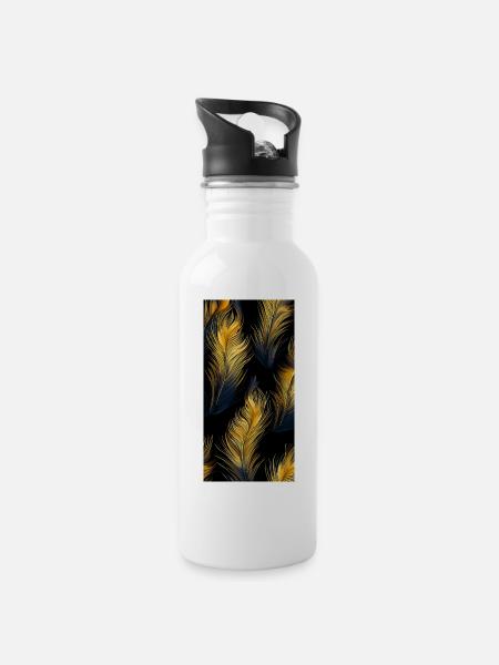 Goldene Federn - Trinkflasche mit integriertem Trinkhalm - Weiß