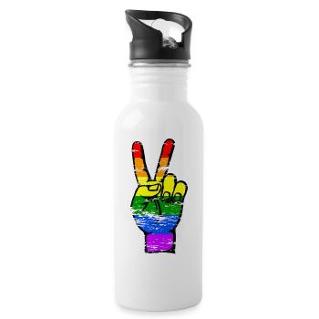 Drapeau LGBT Paix Victoire Symbole Utilisé - Gourde avec paille intégrée - blanc - Droite