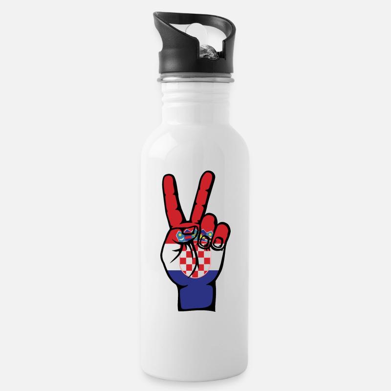 Kroatien Flagge Frieden Victory Symbol - Trinkflasche mit integriertem Trinkhalm - Weiß