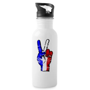 Frankreich Flagge Frieden Victory Symbol used - Trinkflasche mit integriertem Trinkhalm - Weiß - Rechts