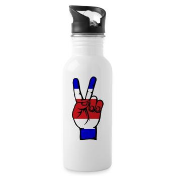 Costa Rica Flag Peace Victory Symbol - Water bottle with straw - white - Right