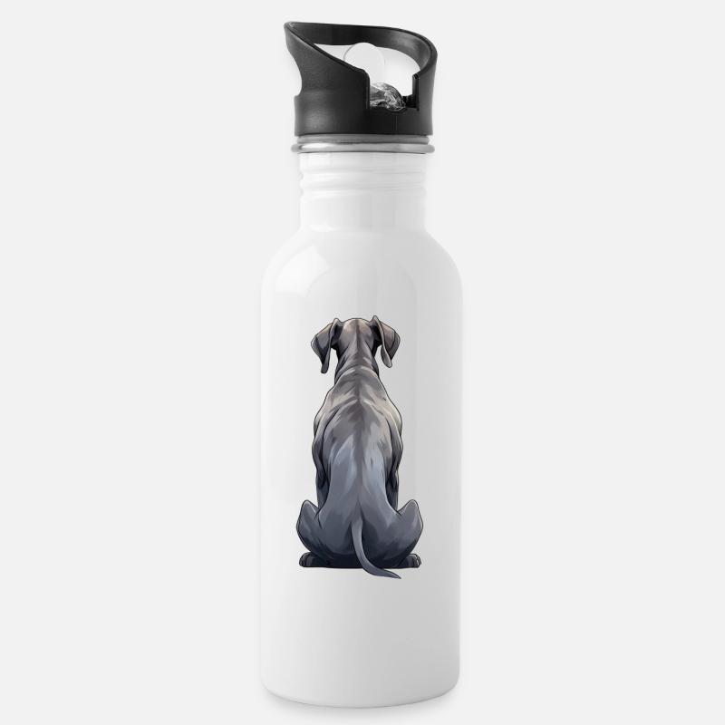 Deutsche Dogge - Trinkflasche mit integriertem Trinkhalm - Weiß
