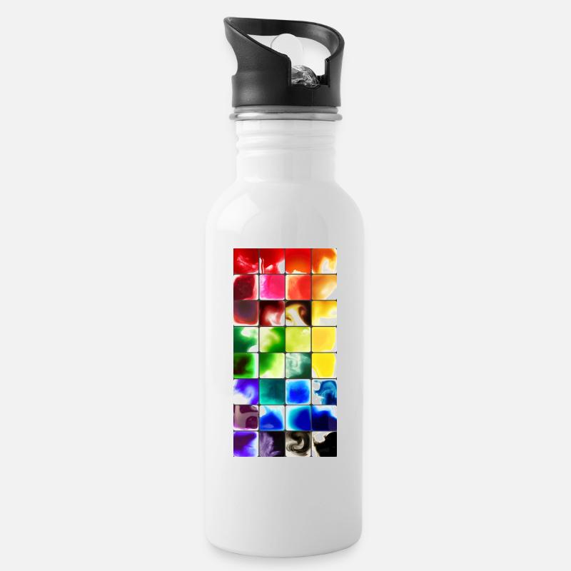 Aquarell - Trinkflasche mit integriertem Trinkhalm - Weiß