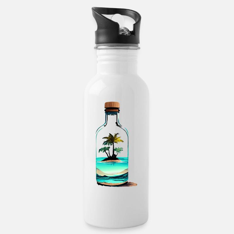 Mer tropicale de l’île Bottle - Gourde avec paille intégrée - blanc