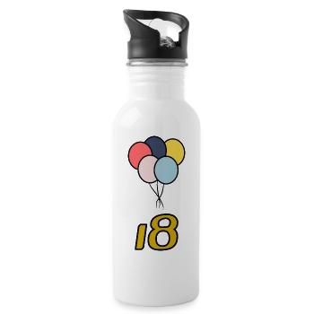 18. 18 YEARS OLD. 18th ANNIVERSARY. 18 BIRTHDAY. - Water bottle with straw - white - Right