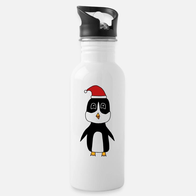 Le pingouin fête Noël - Gourde avec paille intégrée - blanc