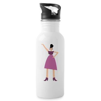 Woman in pink dress - Water bottle with straw - white - Right