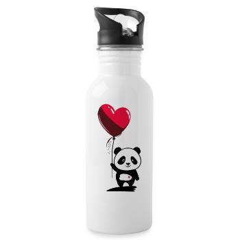 Panda Bär mit Herz Luftballon - Heartful Creatures - Trinkflasche mit integriertem Trinkhalm - Weiß - Rechts