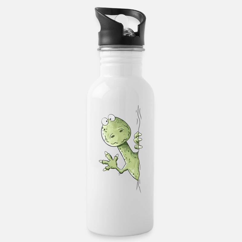 Drolliger Dino I Raptor Dinosaurier - Trinkflasche mit integriertem Trinkhalm - Weiß
