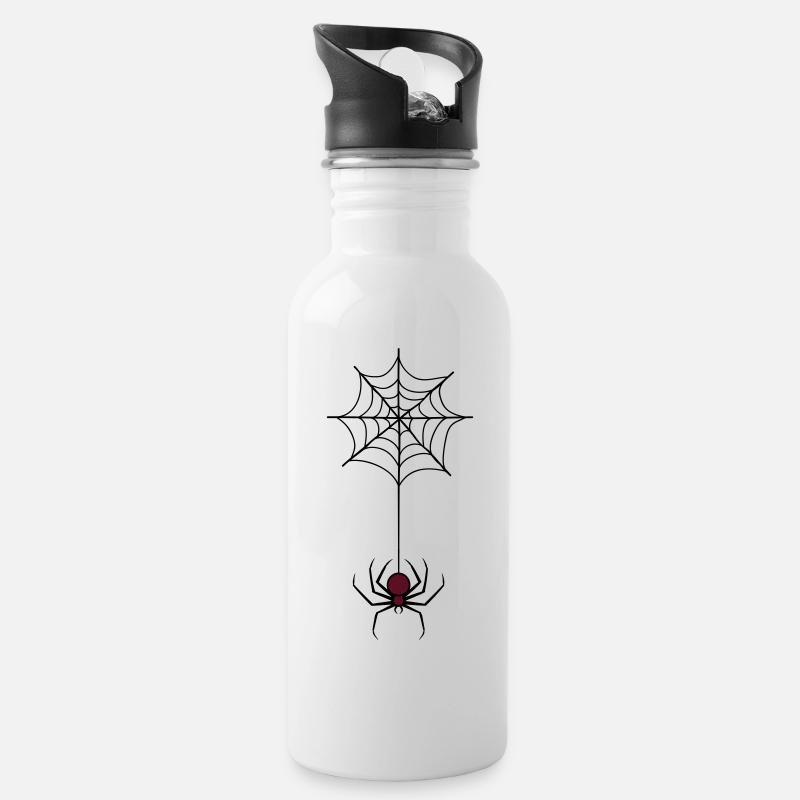 Gruselige Halloween-Spinne im Netz - Trinkflasche mit integriertem Trinkhalm - Weiß