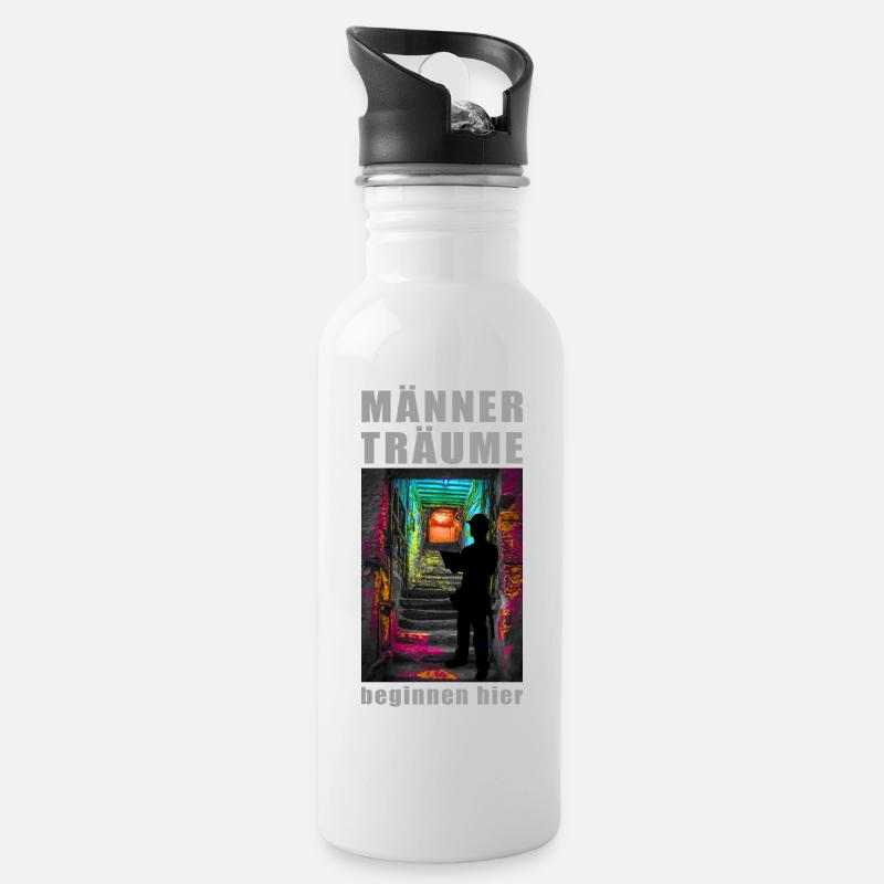 Männertraum Keller - Trinkflasche mit integriertem Trinkhalm - Weiß