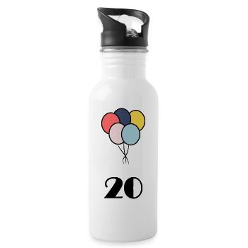 20. 20 ANS. 20e ANNIVERSAIRE. ANNIVERSAIRE 20 ANS. - Gourde avec paille intégrée - blanc - Droite