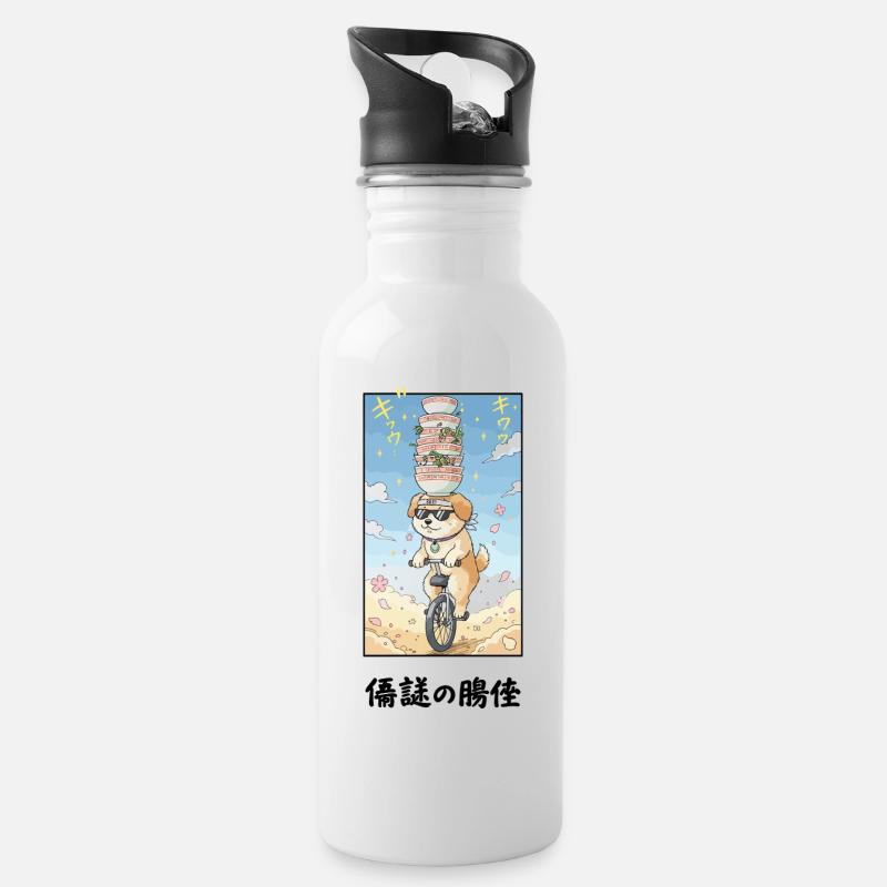 Noodle Stack Pup auf Einrad - Trinkflasche mit integriertem Trinkhalm - Weiß