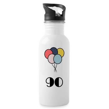 90. 90 ANS. 90e ANNIVERSAIRE. ANNIVERSAIRE 90 ANS. - Gourde avec paille intégrée - blanc - Droite