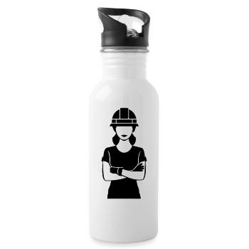 Construction Worker Woman - Water bottle with straw - white - Right