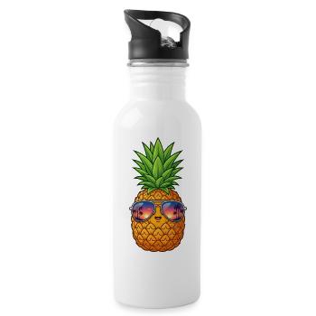 Pineapple with sunglasses and palm trees - Water bottle with straw - white - Right