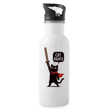Gato Guerrero für Katzenrechte - Trinkflasche mit integriertem Trinkhalm - Weiß - Rechts