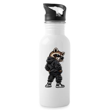 Cooler Gangster Waschbär im Streetwear Style - Trinkflasche mit integriertem Trinkhalm - Weiß - Rechts