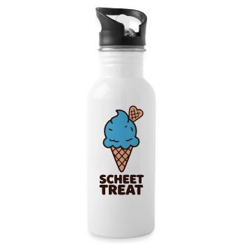 Blaue Eiscreme Schriftzug - Trinkflasche mit integriertem Trinkhalm - Weiß - Rechts