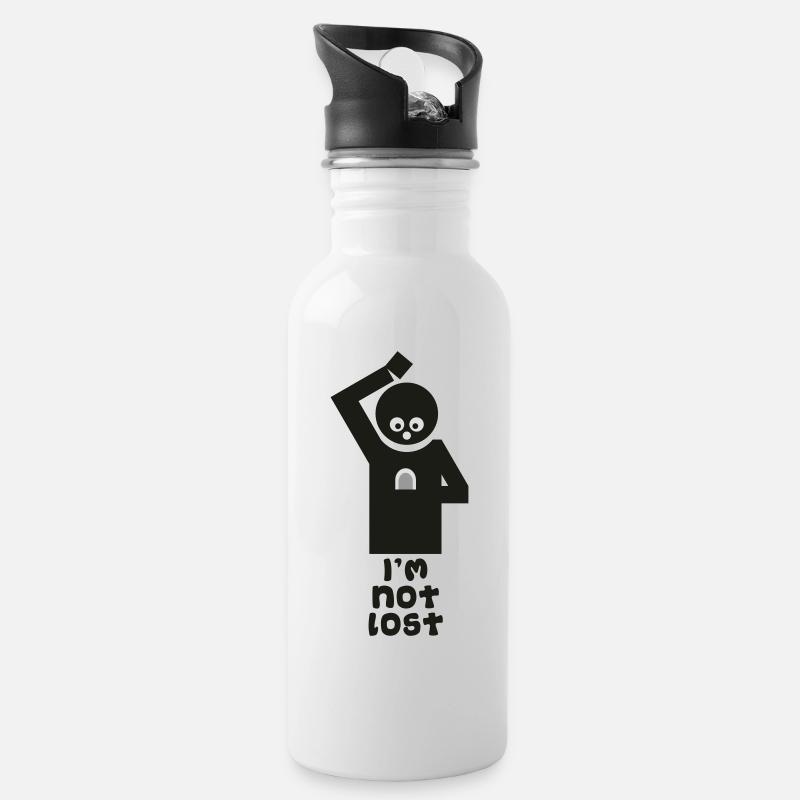 Geocaching: Ich bin nicht verloren! - Trinkflasche mit integriertem Trinkhalm - Weiß