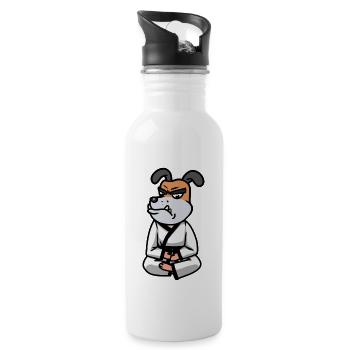Karate Kampfhund Judo Hund Kämpfer Kampfsport - Trinkflasche mit integriertem Trinkhalm - Weiß - Rechts