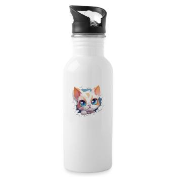 Flauschige Neugier: Babykatzen-Entdecker T-Shirt - Trinkflasche mit integriertem Trinkhalm - Weiß - Rechts