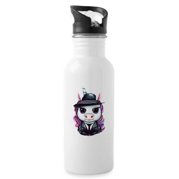 Cooles Gangster-Einhorn - Trinkflasche mit integriertem Trinkhalm - Weiß - Rechts
